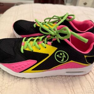 Zumba Fitness Black, Pink, and Yellow Athletic Shoes